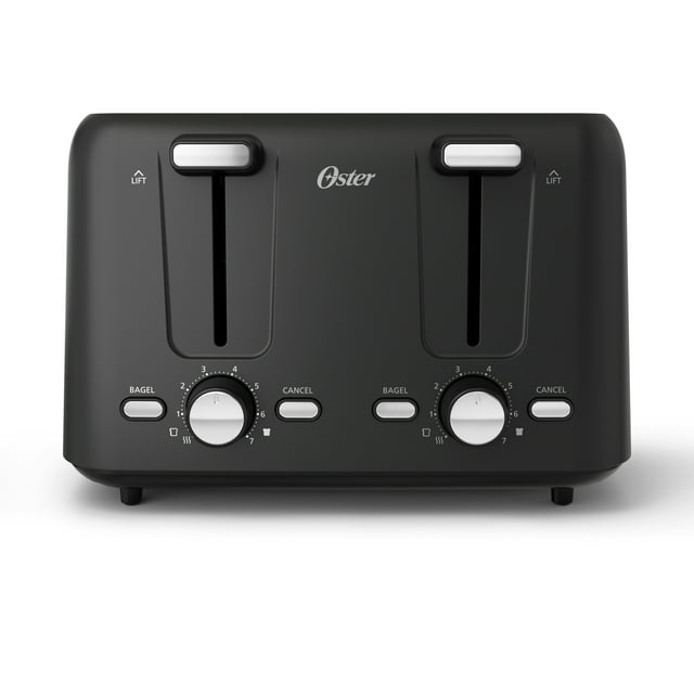 Oster 4-Slice Toaster with Bagel and Reheat Settings and Extra-Wide Slots, Black