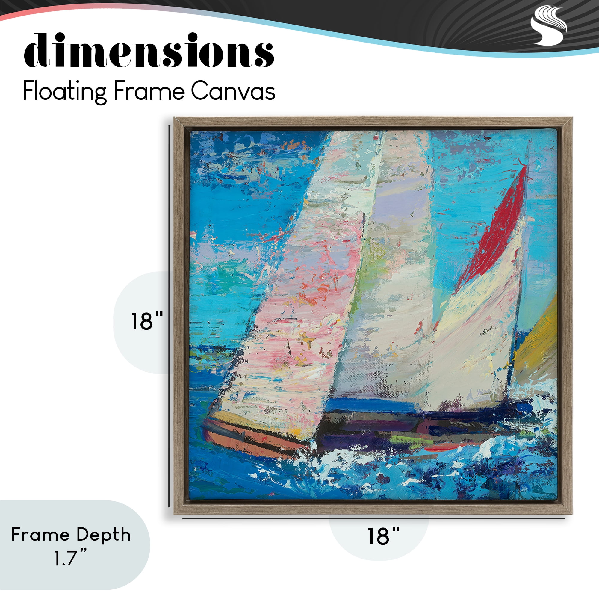 Stupell Industries Expressive Sailboats on Waves Brown Framed Floater Canvas Wall Art, design by Beth A. Forst