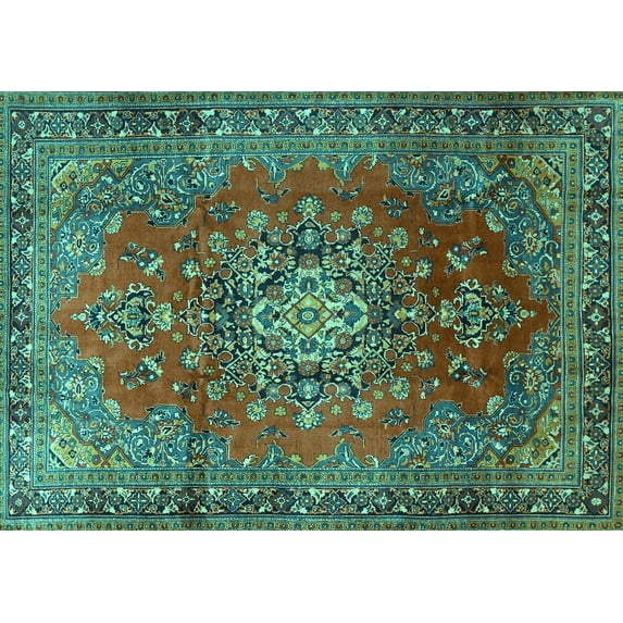 Ahgly Company Machine Washable Indoor Rectangle Persian Turquoise Blue Traditional Area Rugs, 4' x 6'