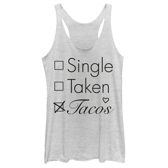 Women's CHIN UP Single Taken Tacos  Racerback Tank Top White Heather Medium