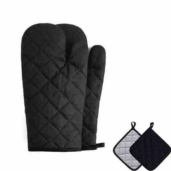 Oven Mitts and Pot Holders 4 Pcs Kitchen Cooking Utensils Sets, High Heat Resistant 160 Degree Extra Thicken Long Cotton Oven Gloves for Cooking Essentials (11 Inch, Black)