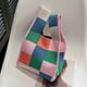 thumbnail image 5 of Bolsos Con Asa Superior Bolso de mano de color a cuadros con paneles de punto en la muñeca informal para vacaciones de fin de semana, 5 of 8