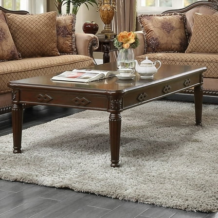 Espresso Coffee Table with Turned Legs - Easy Assembly & Transport for Convenience