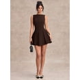 thumbnail image 3 of Coffee Brown Fit & Flare Sleeveless A-Line Mini Dress For Women, 3 of 7
