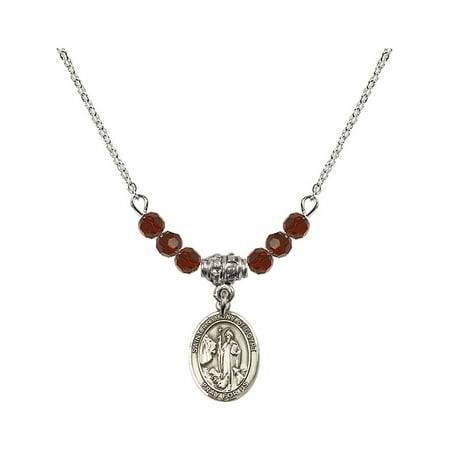 18-Inch Rhodium Plated Necklace with 4mm Red January Birth Month Stone Beads and Saint Anthony of Egypt
