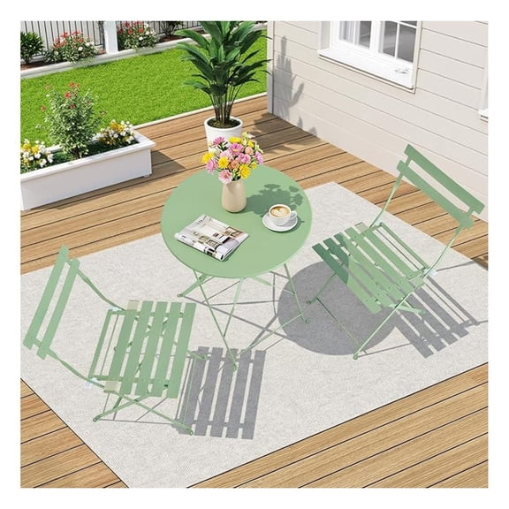 Bistro Table and Chairs set of 2, 3 Piece Folding Outdoor Patio Bistro Set with Comfortable Cushions, Weather-Resistant Stable Small Patio Furniture Set for Backyard Balcony Porch Coffee Shop, Green