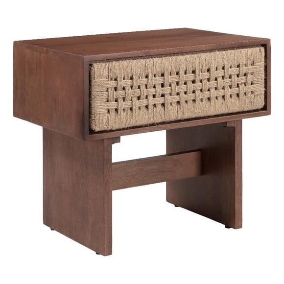 ZUO Amaria Solid Wood 1-Drawer Bedroom Nightstand in Natural & Walnut