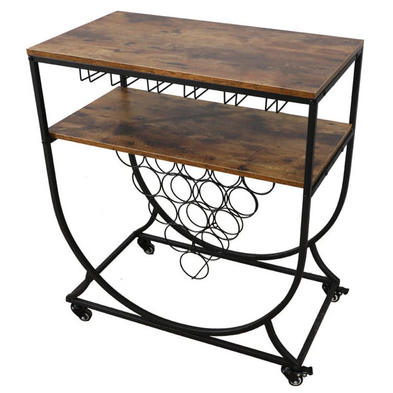  FATORRI Bar Carts for The Home with Wine Rack and Glasses  Holder, Rustic Rolling Serving Cart on Wheels for Liquor and Alcohol, Wood  and Metal Drink Cart and Beverage Cart (Walnut