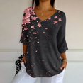 thumbnail image 2 of Tittly Cute Summer Tops for Women, 3/4 Sleeve Shirts for Women Dressy Tunic Tops Casual Wear with Floral, Graphic Tees for Women, V Neck T Shirts for Women Black L, 2 of 5