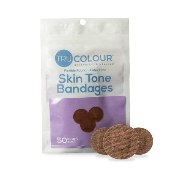 TruColour Skin Tone Bandages, Flexible Fabric, Spot Shape - Dark Brown, 50 Count, 1 Pack