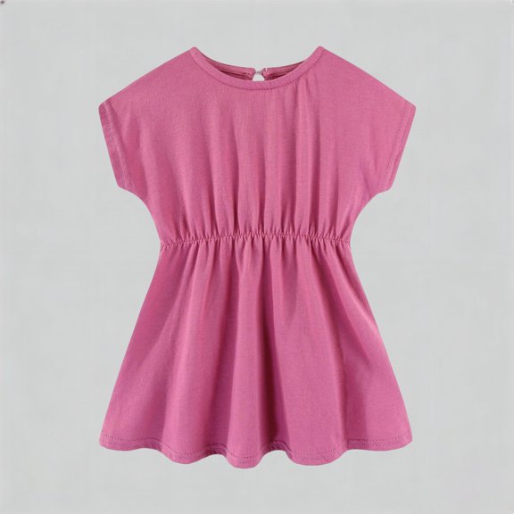 Girls Casual Short Sleeve Flowy Swing Batwing Loose Fit Summer Play Dress with RuffleHot Pink4-5 Years