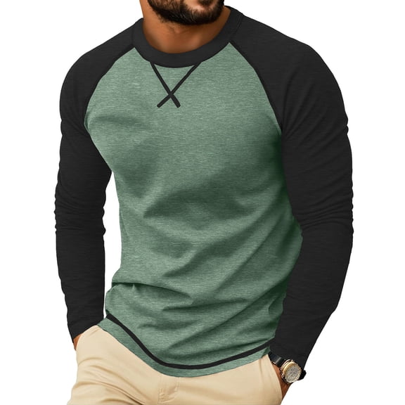 YSUEJPF Mens Gym Workout T Shirts Casual Raglan Long Sleeve Crewneck Pullover Tops Color Block Slim Fit Athletic Tshirts
