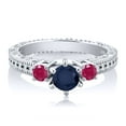thumbnail image 2 of Gem Stone King 0.91 Ct Round Blue Sapphire Red Ruby 925 Sterling Silver Ring (Size 6), 2 of 2