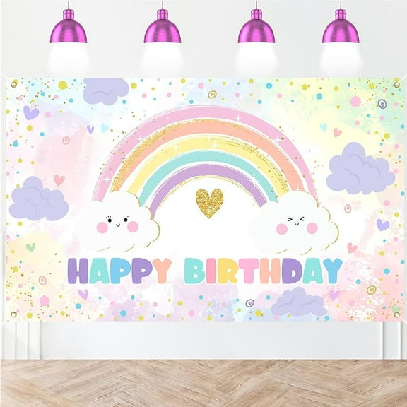 Rainbow Birthday Backdrop for Girls Pastel Rainbow Happy Birthday Party Decorations Banner Colorful Sprinkled Dots Girl's Happy Bday Backdrop (6x3.6ft)
