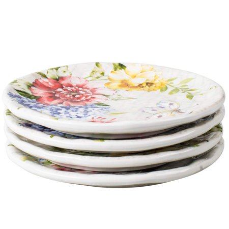 

Porcelain Flower Butterfly Meadow Accent Plate 8 x 8 White (set of 4)