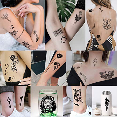 EGMBGM 52 Sheets Tiny Small Temporary Tattoos For Kids Boys Girls, Tribal Animals Butterfly Anchor Compass Tattoo Stickers For Men Women, 3D Cute Flower Fake Face Tatoo Kits Sets For Neck Arm
