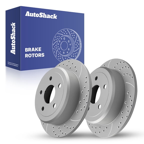 AutoShack 12.45" (316.2 mm) Rear Solid Drilled & Slotted Brake Rotors Coated | Replacement for 2007-2018 Jeep Wrangler 2018 Jeep Wrangler JK | Silver Matte Finish | 2-PC Set | TurboGuard