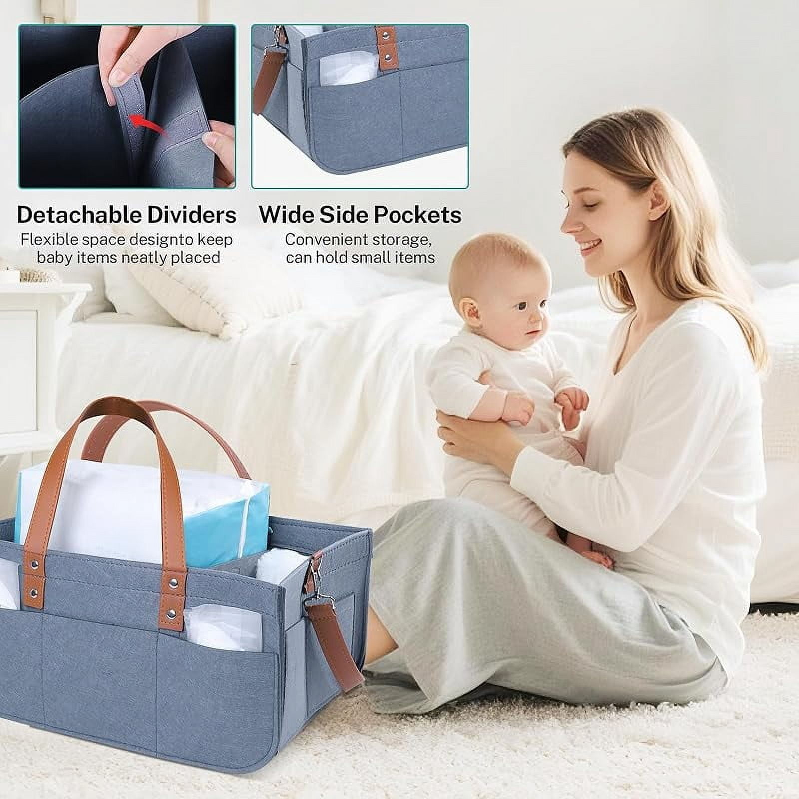 Diaper Caddy Bag,Car Organizer and Storage,Caddy Organizers with Handles and Straps, Baby Bottle Organizer for Nursery,Portable Baby Diaper Caddy