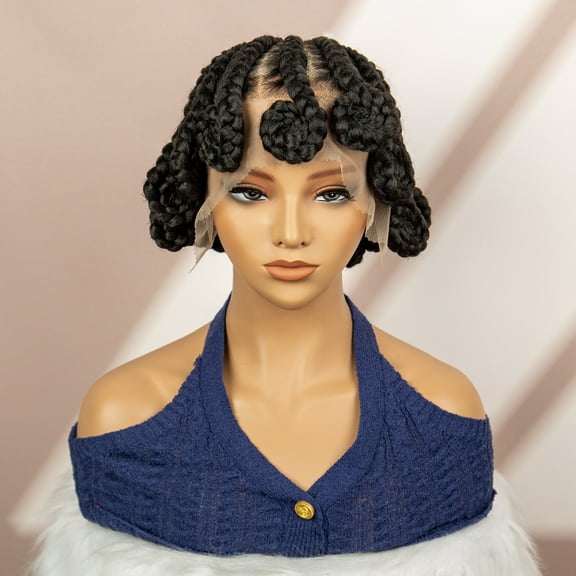 Short Cornrow Braided Wigs Synthetic Bantu Braids Wigs with Baby Hair 8 Inches Full Lace Knotless Braiding Wig 8 Inches Twist Braids Wig