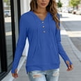 thumbnail image 3 of YTCAMLO Long Sleeve Sun Shirts for Women, Casual Loose Fit Button V Neck Sweatshirt with Kangaroo Pocket, Drawstring Workout Tops, 3 of 7