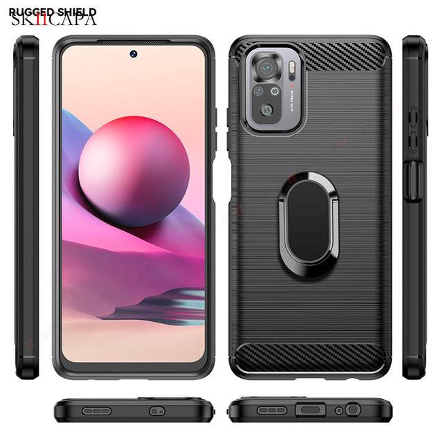 Para Poco M5S M5 4G Funda De Silicona Suave De Fibra De Carbono Cepillado Para Xiaomi X4 GT M4 Pro X4 NFC 5G C40 X3 M3 Soporte De Anillo Magnético La Cubierta Trasera