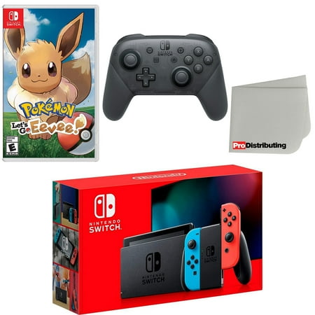 Nintendo Switch Console Neon Red & Blue with Extra Wireless Controller, Pokemon: Let's Go, Eevee! and Screen Cleaning Cloth