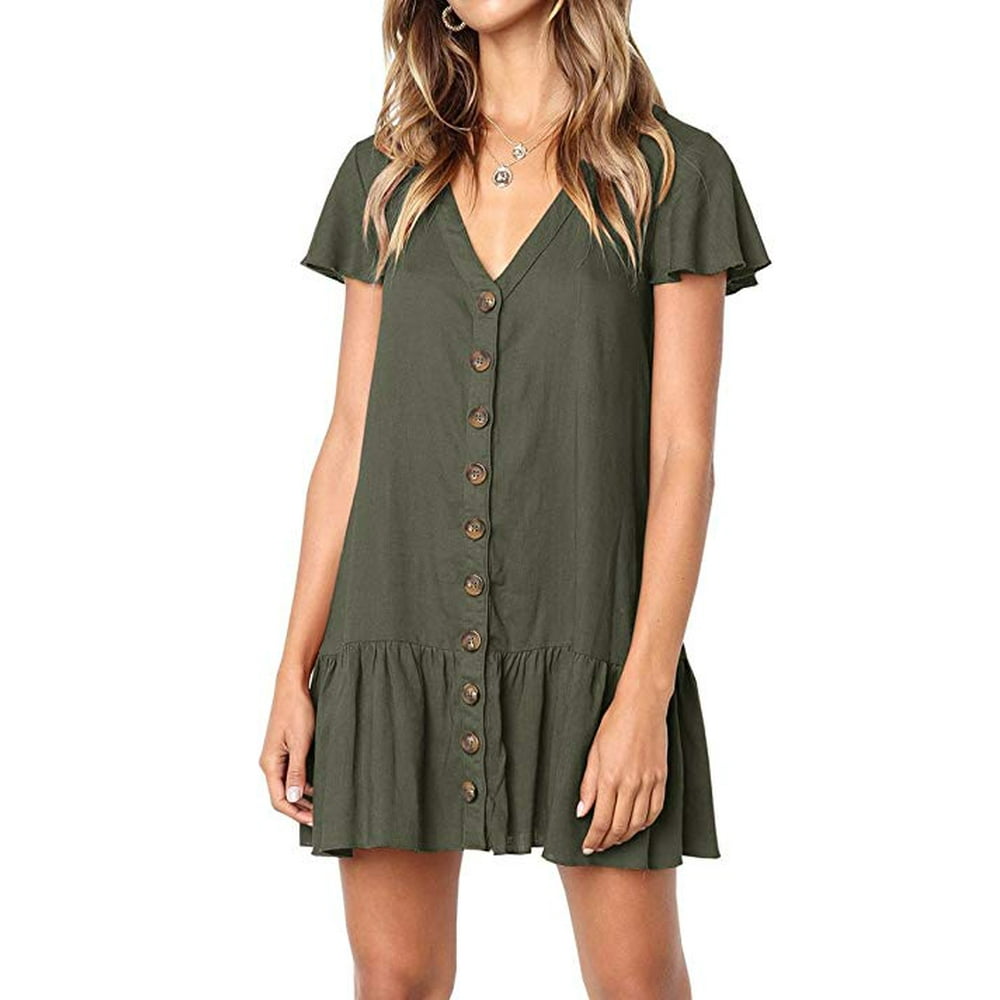 FreshLook Womens V Neck Button Down Shirt Dresses Short Sleeve