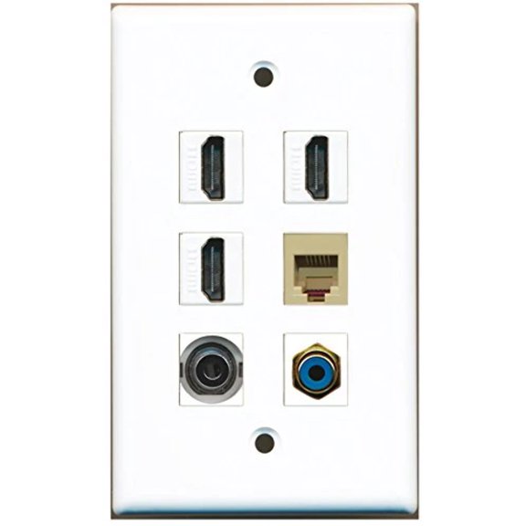 RiteAV - 3 HDMI 1 Port RCA Blue 1 Port Phone RJ11 RJ12 Beige 1 Port 3.5mm Wall Plate