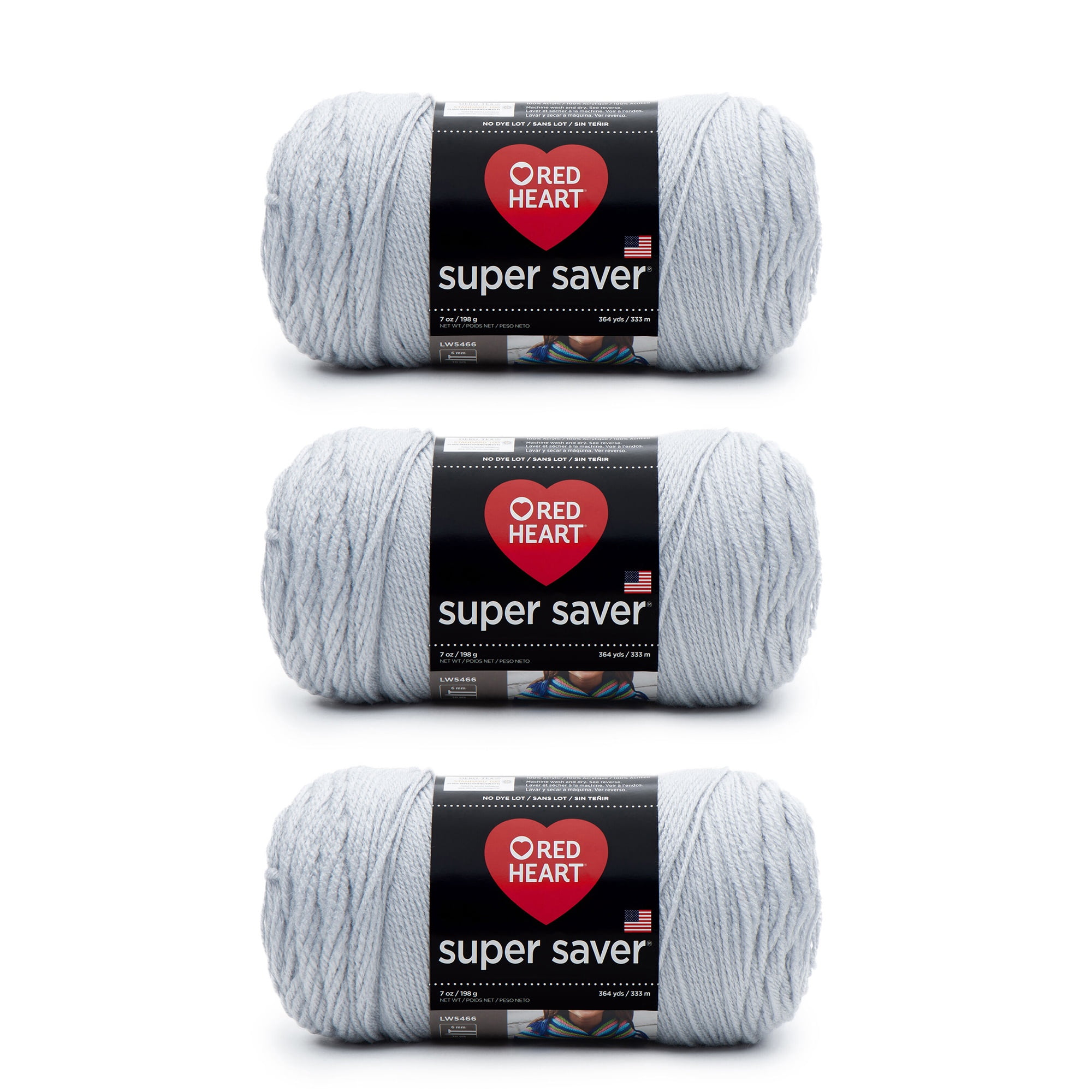 Red Heart Super Saver Light Gray Yarn 3 Pack of 198g/7oz Acrylic