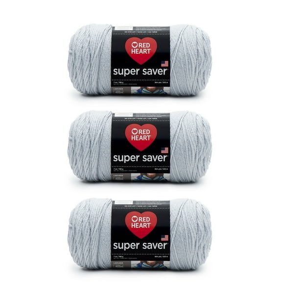 Red Heart Super Saver Light Gray Yarn - 3 Pack of 198g/7oz - Acrylic - 4 Medium (Worsted) - 364 Yards - Knitting/Crochet