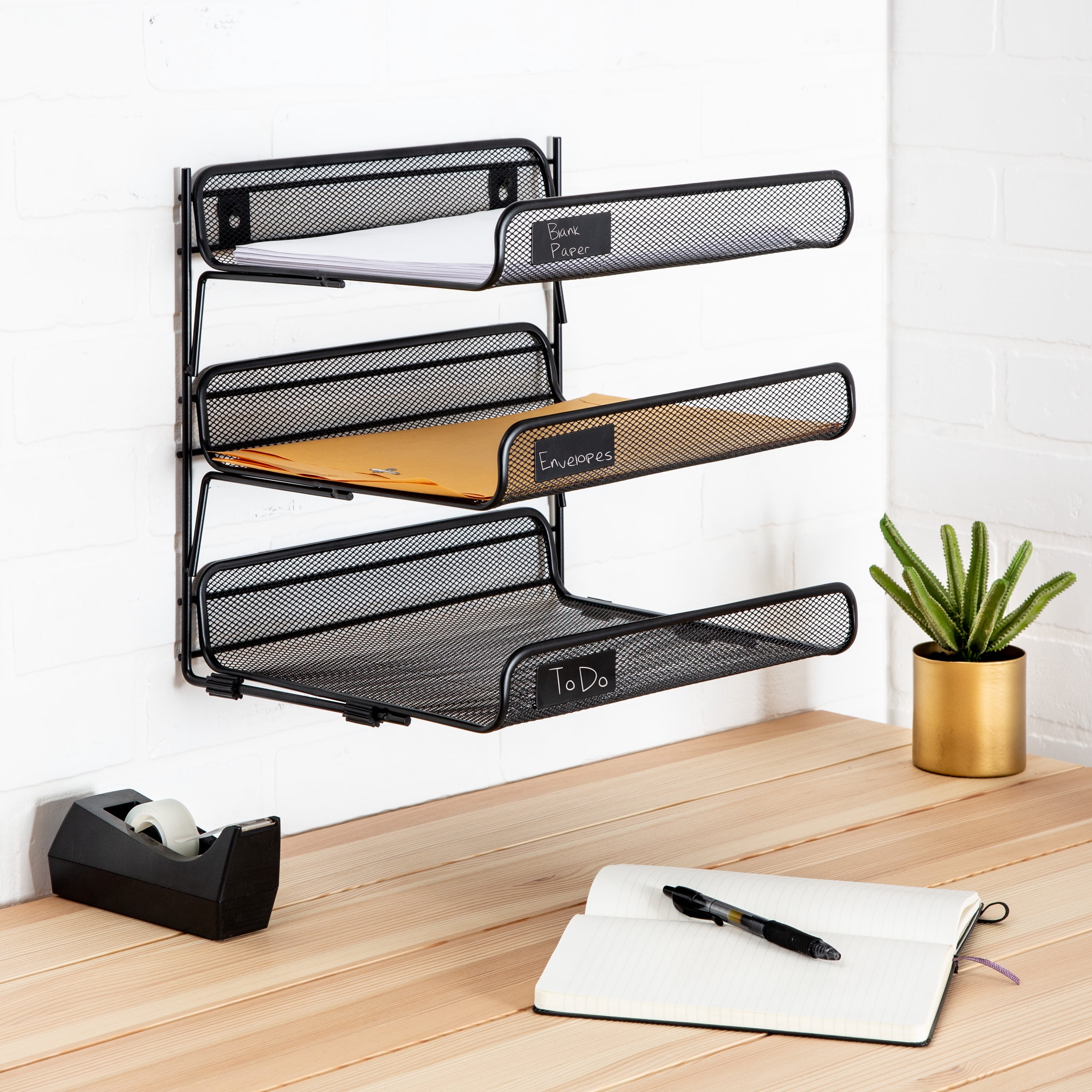 Honey-Can-Do 3-Tier Steel File Organizer for Desktop or Wall Mount, Black