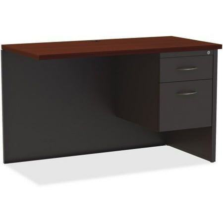 UPC: 0035255791540 | Lorell Mahogany Laminate/Charcoal Modular Desk Series Pedestal Desk – 2-Drawer 48  x 24    1.1  Top – 2 x Box Drawer(s)  File Drawer(s) – Single Pedestal on Right Side – Material: Steel – Finish: Maho