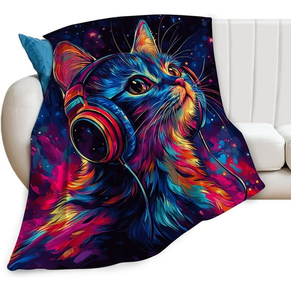 Cat Blanket Plush Cozy Cute Funny Cat Lovers Throw Blankets for Girls Boys Women Men Flannel Fleece Ultra Soft Fuzzy Party Blanket Gifts for Bed 50"X40"