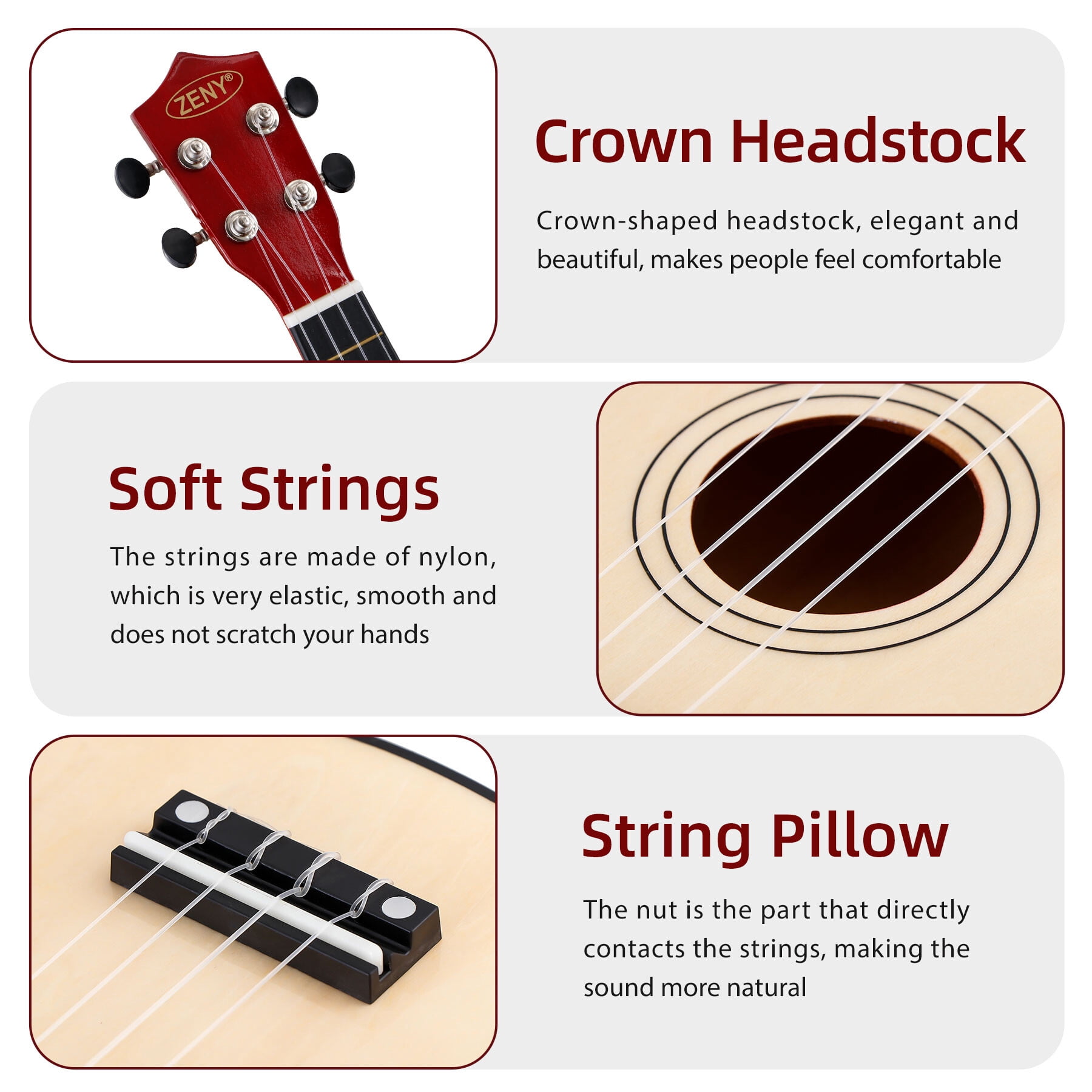 ZENSTYLE 21Inch Ukulele Kit Includes Extra String & Spare Picks Perfect for Beginners