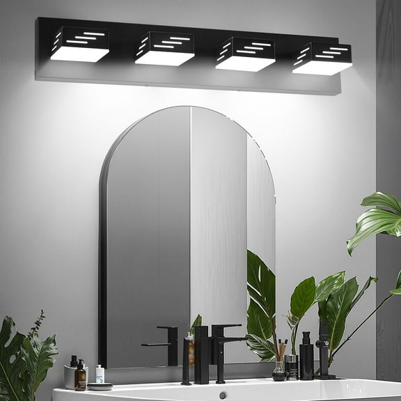 VEVOR 4-Light LED Modern Vanity Light Fixtures,25.59-Inch,Black Finish Bathroom Wall Lighting Fixture Over Mirror, with IP44 Waterproof, for Bathroom, Living Room, Bedroom, Hallway, Cool White 6000K