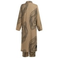 thumbnail image 2 of IBTOM CASTLE Abaya Dress for Women Muslim Set Long Sleeve Chiffon Islamic Dress Shirt with Pants 2PCS Dubai Prayer Casual Clothes S Khaki Print, 2 of 8
