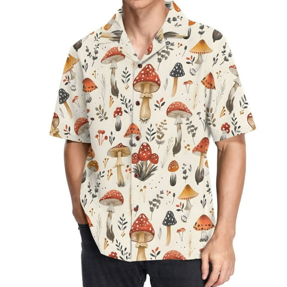 joogoo Men's Hawaiian Shirt Cute Mushroom Short Sleeve Casual Button Down Shirts M