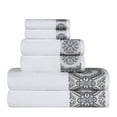 thumbnail image 3 of Luxuriously Soft Turkish Cotton Jacquard Patterned Border 6-Piece Towel Set, 28" x 54", 16" x 28", 13" x 13", White-Stone by Blue Nile Mills, 3 of 6