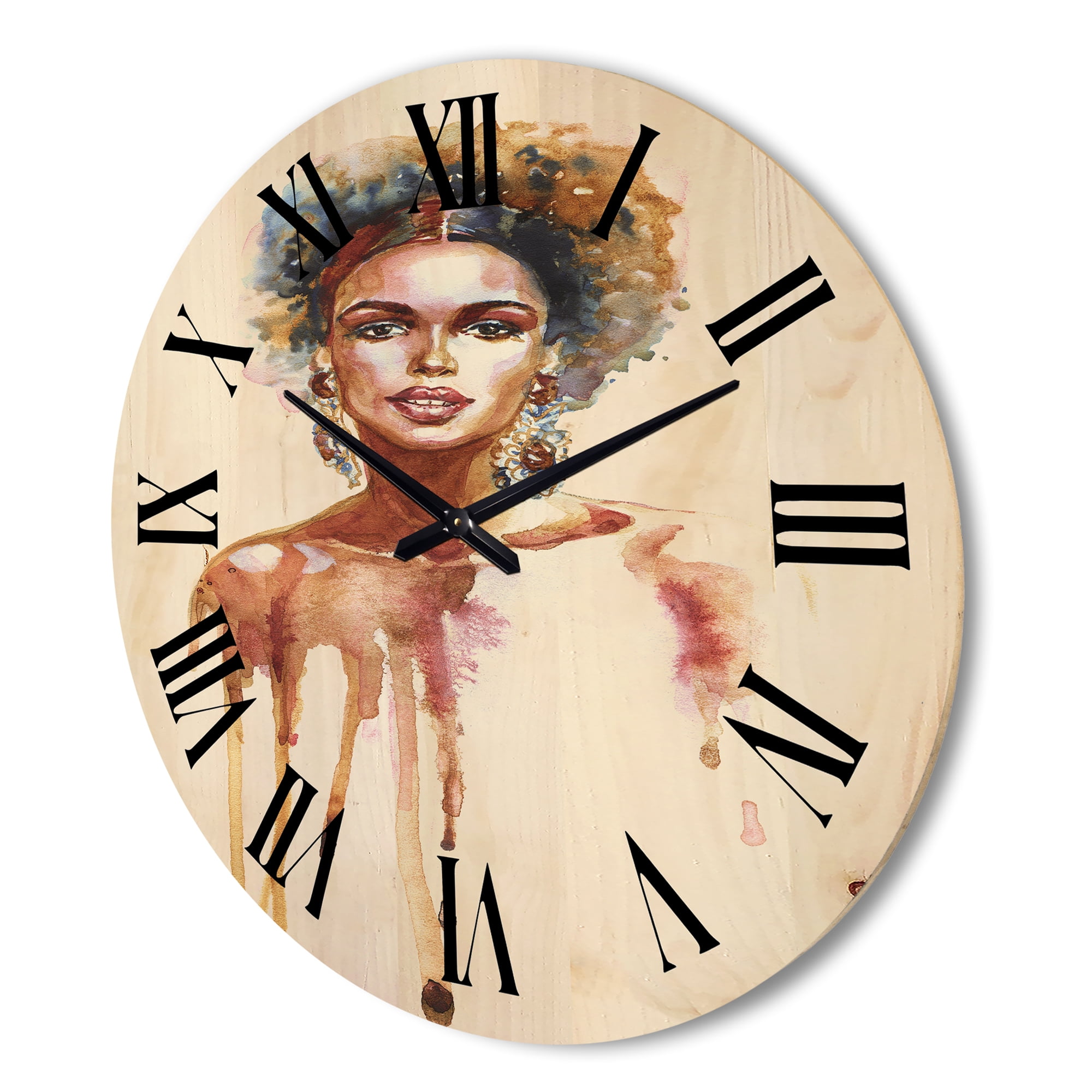 Designart 'Portrait of Afro American Woman XIII' Modern Wood Wall Clock