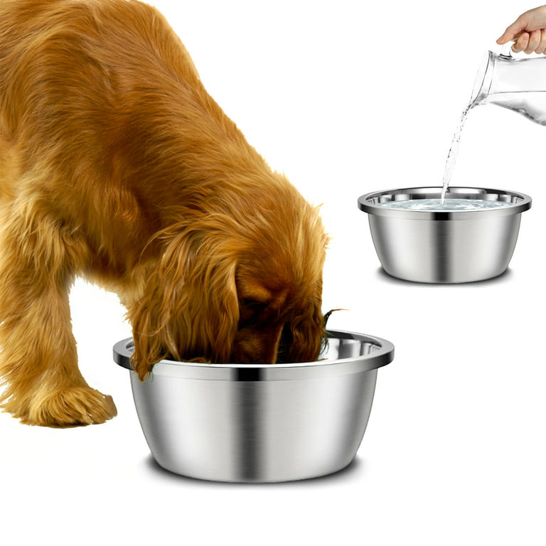 VCEPJH 2 Pcs Large Stainless Steel Dog Bowl 0.66 Gallons Large Capacity Dog  Food Bowls Metal Dog Food and Water Bowl for Big & X-Large Dogs Indoor 