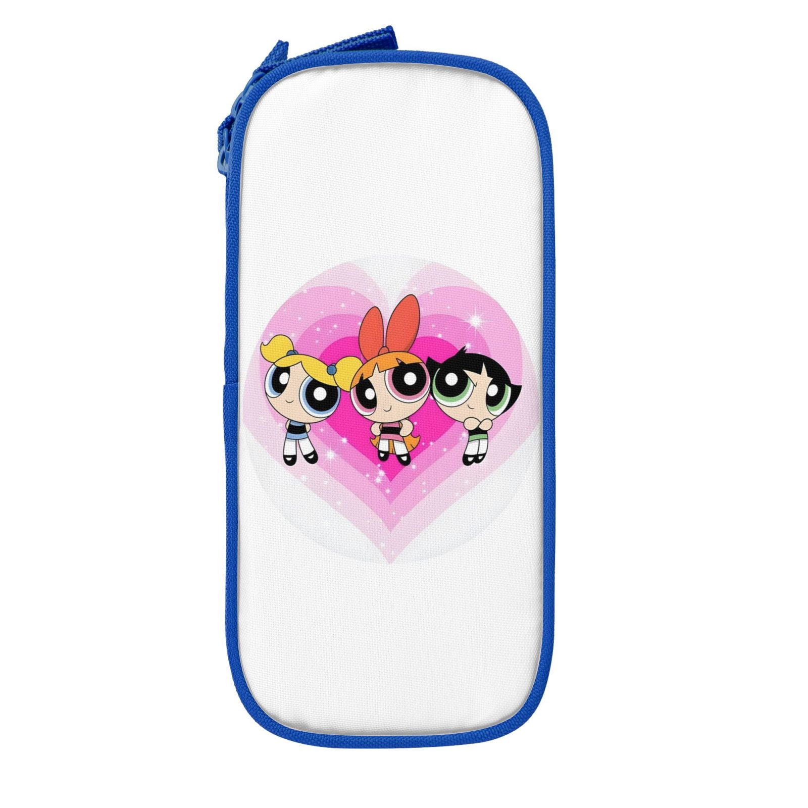 The Powerpuff Gi-rls Pencil Case Large Capacity Pencil Pouch Penbag Office Stationery Organizer Travel Makeup Bag Blue