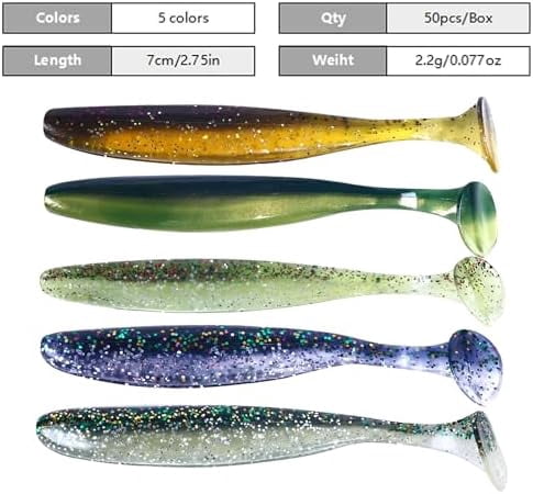 Fishing Soft Plastic Lures, Paddle Tail Swim Baits for Bass Fishing,Paddle Tail Swimbaits for for Bass Trout Walleye Lures, 30/50pcs Soft Plastic Baits with Box