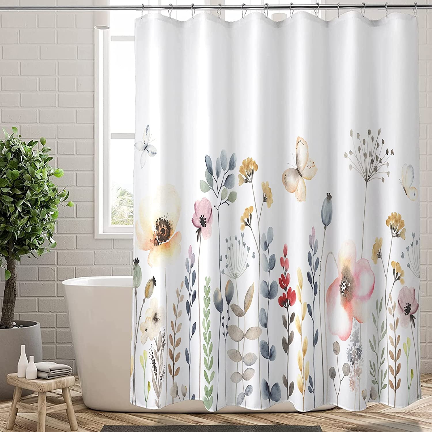 Extra Long Shower Curtain 72x84 inch Length Watercolor Floral Shower