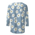 thumbnail image 5 of Women Summer Tops Womens Dressy Tops 3/ 4 Length Sleeve Summer Crew Neck Tshirts Flower Printing Loose Casual Blouses Fashion Flannels Women Boyfriend Style Womens Athletic Shirts Long Blue 2XL, 5 of 5