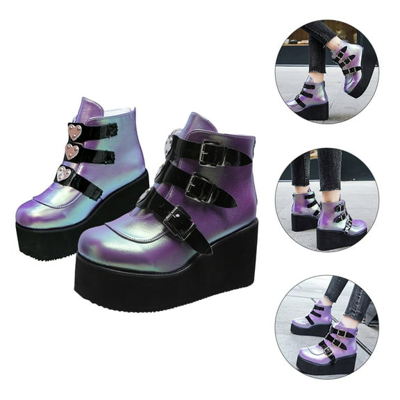 STRANDCHIC 1 Pair Round Toe Boots Women Purple Rubber Thick Heel Stylish Design Beach