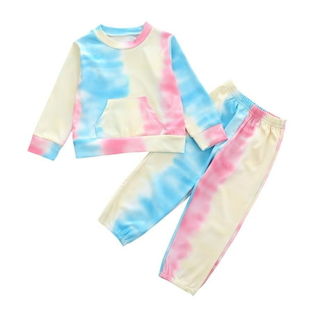 

JIEU Toddler Boys Girls Autumn Winter Sports Style Fashion Leisure Long Sleeve Breathable Round Neck Tie Dye Printed Sweatshirt Suit Pants