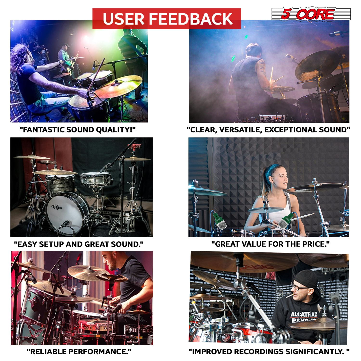 7-Piece All-Metal Drum Microphone Kit for Tom, Snare & Cymbals, Professional Wired Instrument Mics for Studio & Live Performance