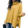 thumbnail image 1 of Powerdelux Women Turtleneck Batwing Sleeve High Low Hem Side Slit Waffle Knit Casual Loose Oversized Sweater Tunic, 1 of 4