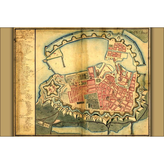 24"x36" Gallery Poster, Map of Copenhagen, Denmark by J. F. Arnoldt, January 1728