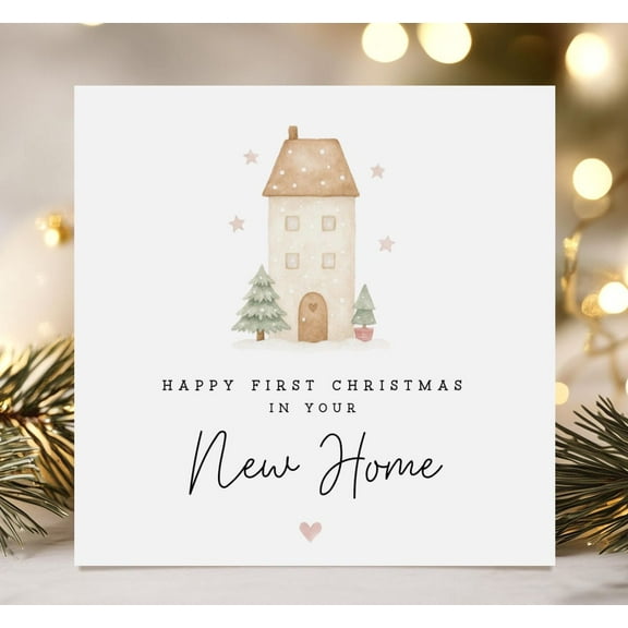 Happy First Christmas in Your New Home Greeting Card Cute House and Tree Design Perfect for Housewarming Wishes Envelope Included